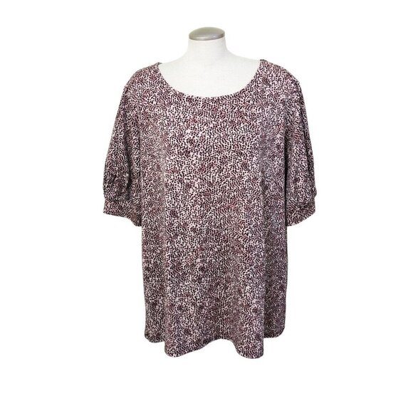 Womens Pus Size 2X Cheetah Brown Leopard Print Top Casual Puff Sleeve Scoop Neck - Picture 1 of 5